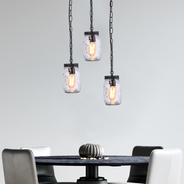 Modern Farmhouse 3-Lights Cluster Jar Pendant Light for  Kitchen Dining Room Living Room