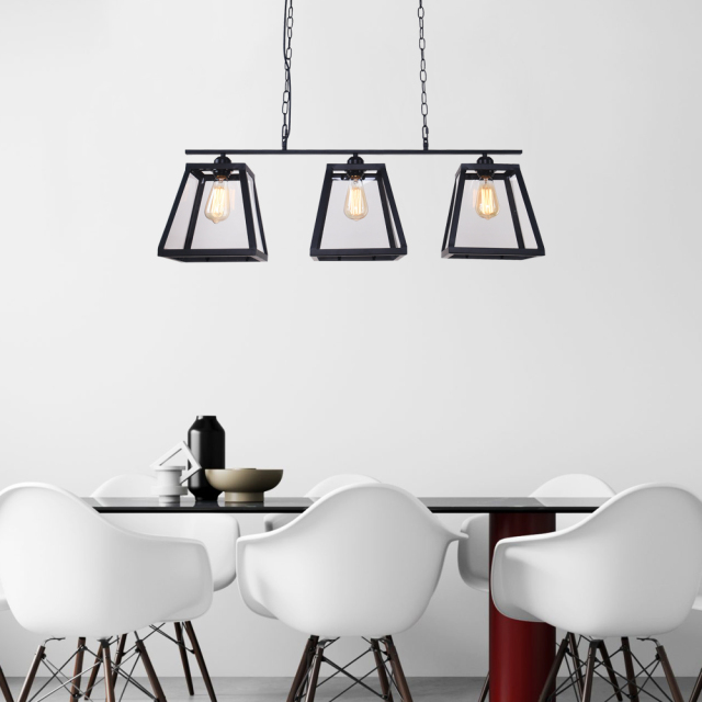 Modern Industrial  3-Lights  Black Linear Pendant for Kitchen Island Dining Table