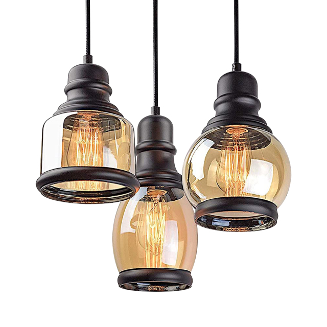 Vintage Industrial Black Three Lights Glass Pendant Lights for  Dining Room Living Room