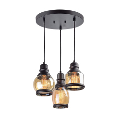 Vintage Industrial Black Three Lights Glass Pendant Lights for  Dining Room Living Room