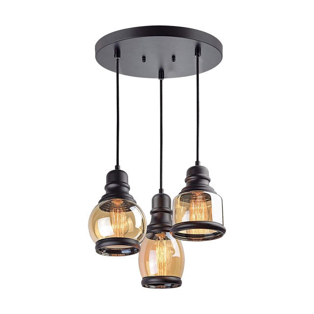 Vintage Industrial Black Three Lights Glass Pendant Lights for  Dining Room Living Room