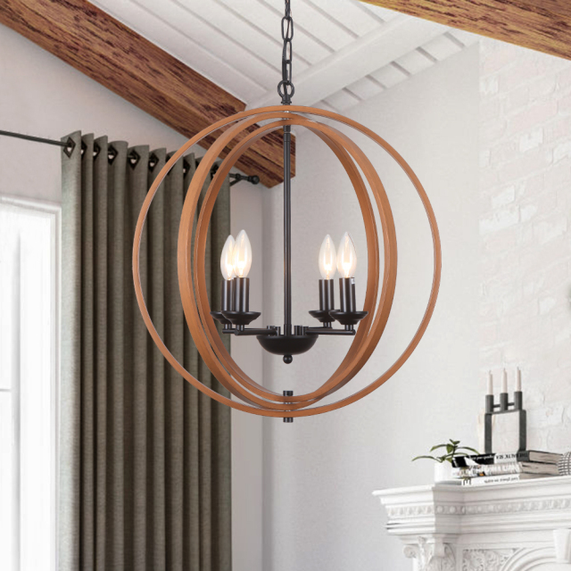 Rustic Style Four-Light Orb Geometric Pendant Light for Kitchen/ Living Room/Hallway