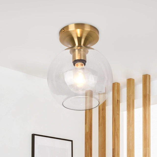 Modern Style Geometric Glass Flush Mount Ceiling Light in Brass Kitchen Bedroom and Hallway