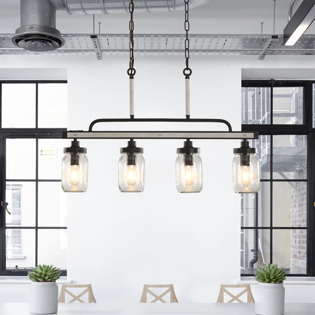 Modern Farmhouse 4 Lights Glass Pendant Lights for Dining Table /Kitchen Island