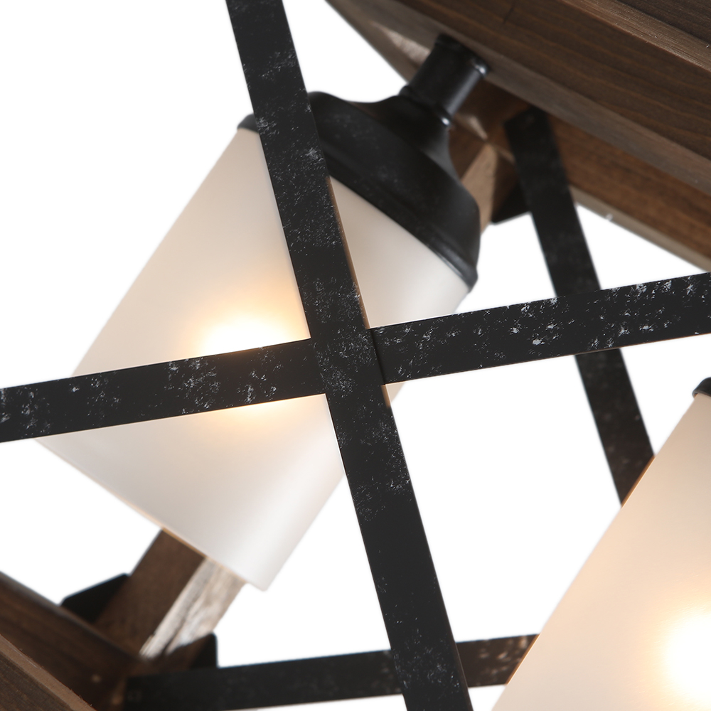 Modern Rustic 4 Lights Rectangle Farmhouse Chandelier for Kitchen Dining Room  Living Room