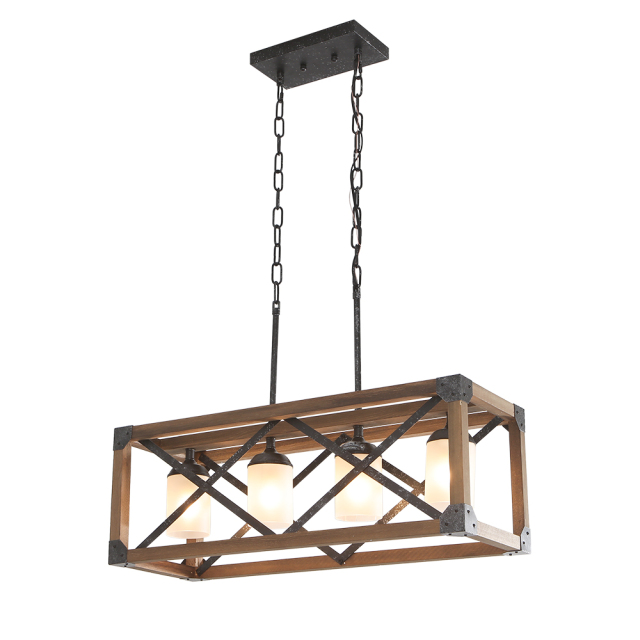 Modern Rustic 4 Lights Rectangle Farmhouse Chandelier for Kitchen Dining Room  Living Room