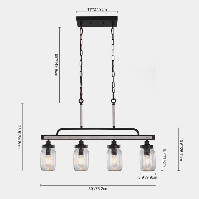 Modern Farmhouse 4 Lights Glass Pendant Lights for Dining Table /Kitchen Island