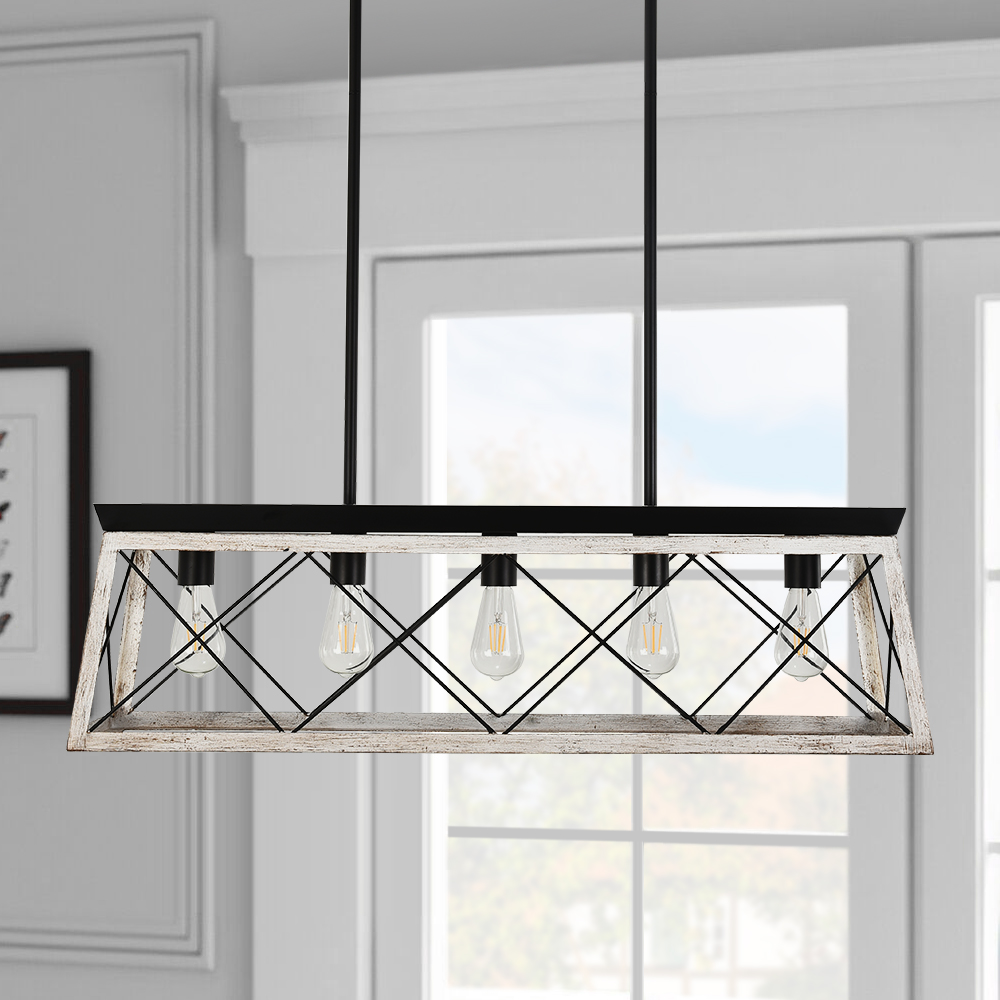 Modern Farmhouse 5-lights Long Rectangular Chandelier for Kitchen Dining Room