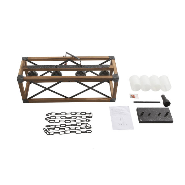 Modern Rustic 4 Lights Rectangle Farmhouse Chandelier for Kitchen Dining Room  Living Room