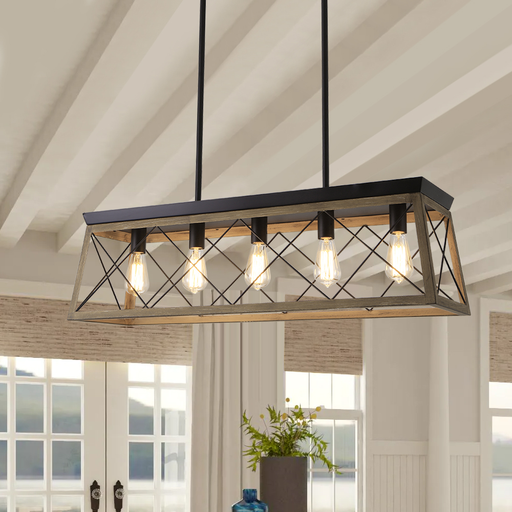 Modern Farmhouse 5- lights long rectangular chandelier for Kitchen ...