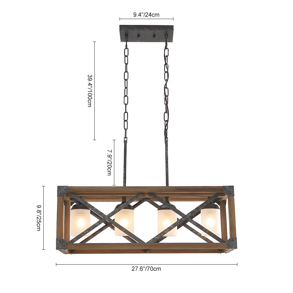Modern Rustic 4 Lights Rectangle Farmhouse Chandelier for Kitchen Dining Room  Living Room