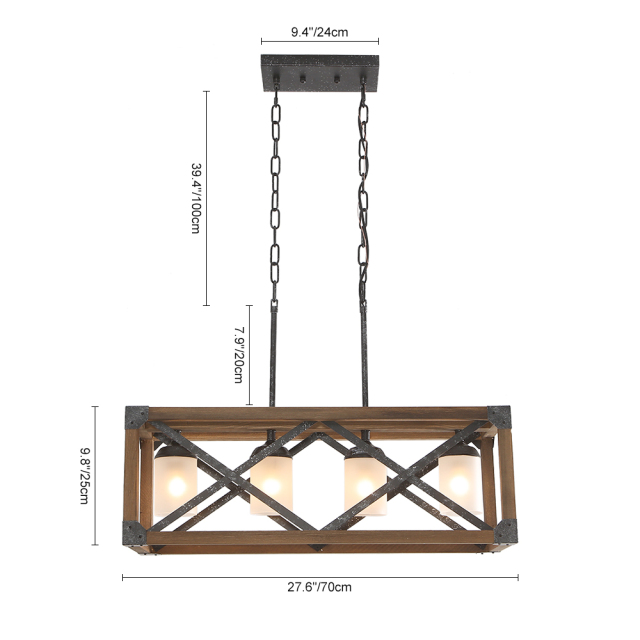 Modern Rustic 4 Lights Rectangle Farmhouse Chandelier for Kitchen Dining Room  Living Room