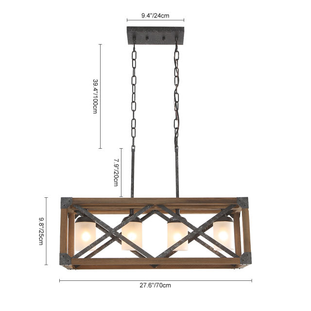 Modern Rustic 4 Lights Rectangle Farmhouse Chandelier for Kitchen Dining Room  Living Room