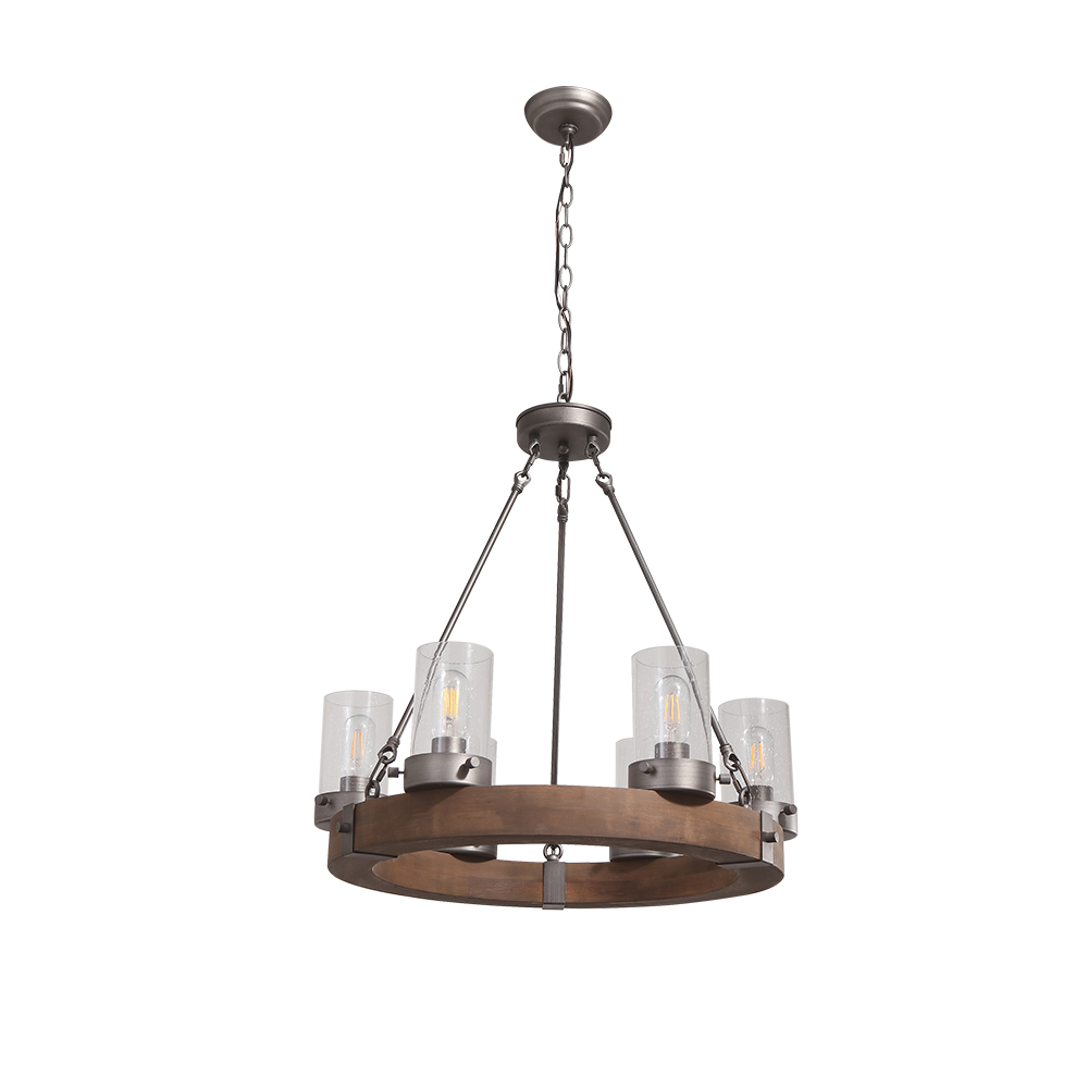 Mid-Century Modern 6 Lights Wagon Wheel Chandelier for Kitchen Table/ Island Entryway