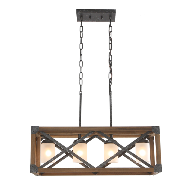 Modern Rustic 4 Lights Rectangle Farmhouse Chandelier for Kitchen Dining Room  Living Room