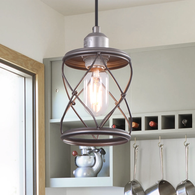 Modern Industrial Cylindrical  1 Light Drum Chandelier for Kitchen Island/Dining Table