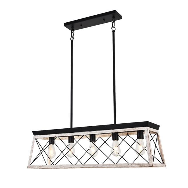 Modern Farmhouse 5-lights Long Rectangular Chandelier for Kitchen Dining Room