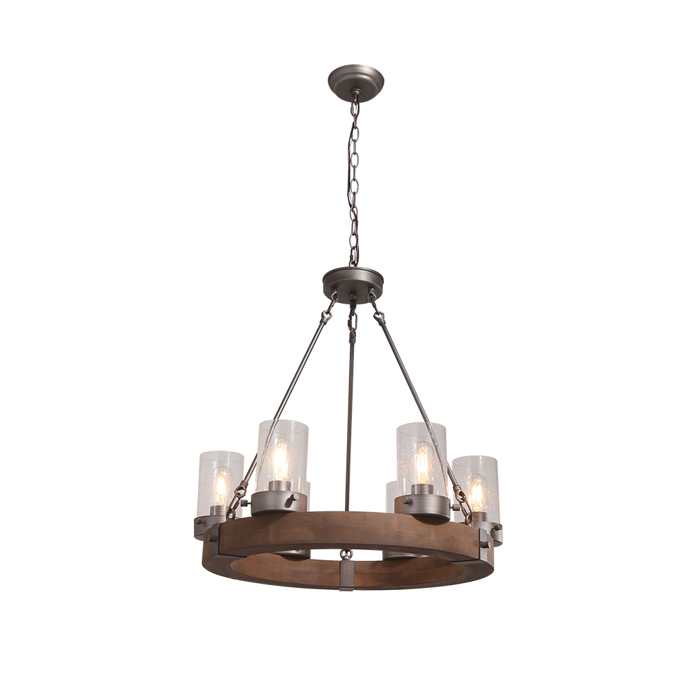 Mid-Century Modern 6 Lights Wagon Wheel Chandelier for Kitchen Table/ Island Entryway
