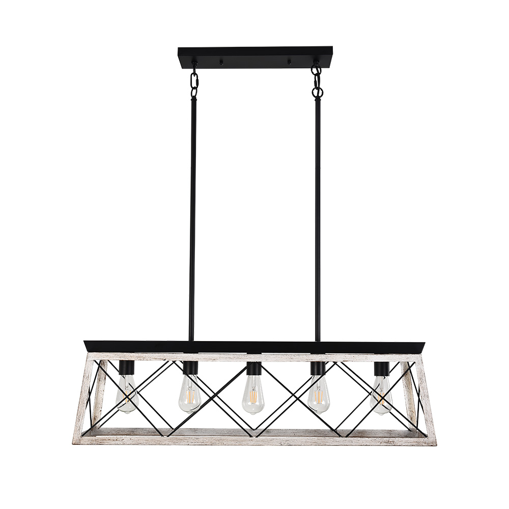 Modern Farmhouse 5-lights Long Rectangular Chandelier for Kitchen Dining Room