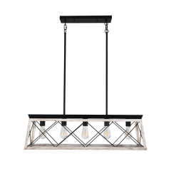 Modern Farmhouse 5-lights Long Rectangular Chandelier for Kitchen Dining Room