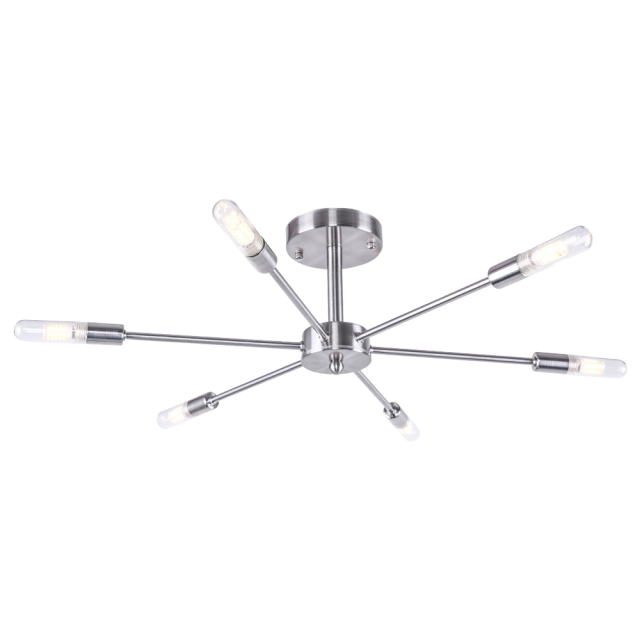 Modern Mid-century 6 Light Chrome Sputnik Chandelier for Living Room Dining Room