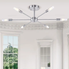 Modern Mid-century 6 Light Chrome Sputnik Chandelier for Living Room Dining Room