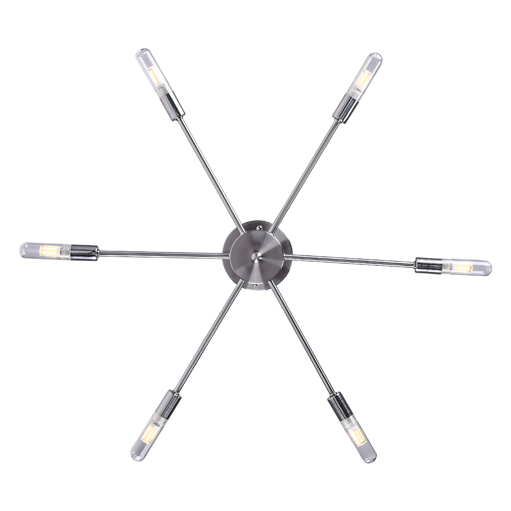 Modern Mid-century 6 Light Chrome Sputnik Chandelier for Living Room Dining Room