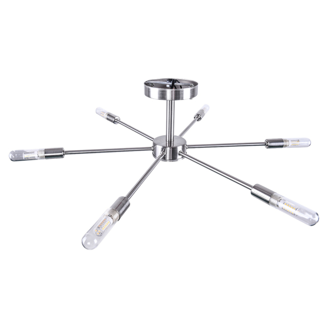 Modern Mid-century 6 Light Chrome Sputnik Chandelier for Living Room Dining Room
