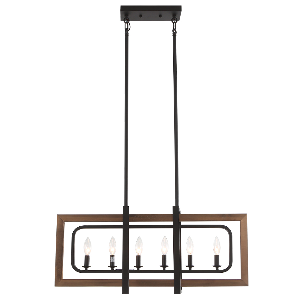 Modern Farmhouse 6-Lights Wooden Kitchen Island Chandelier for Kitchen/Dining Room