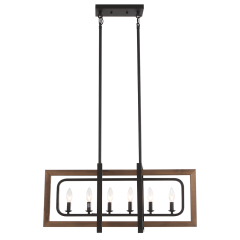 Modern Farmhouse 6-Lights Wooden Kitchen Island Chandelier for Kitchen/Dining Room