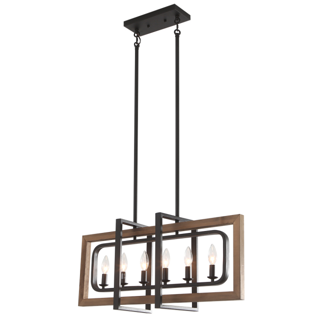 Modern Farmhouse 6-Lights Wooden Kitchen Island Chandelier for Kitchen/Dining Room