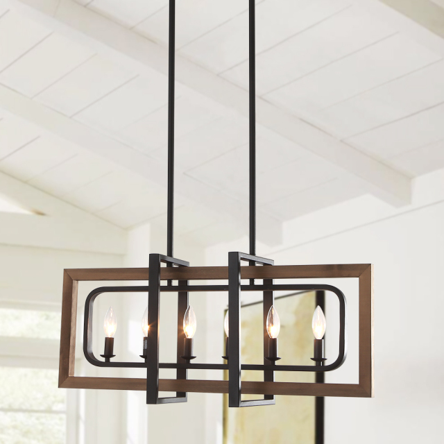 Modern Farmhouse 6-Lights Wooden Kitchen Island Chandelier for Kitchen/Dining Room