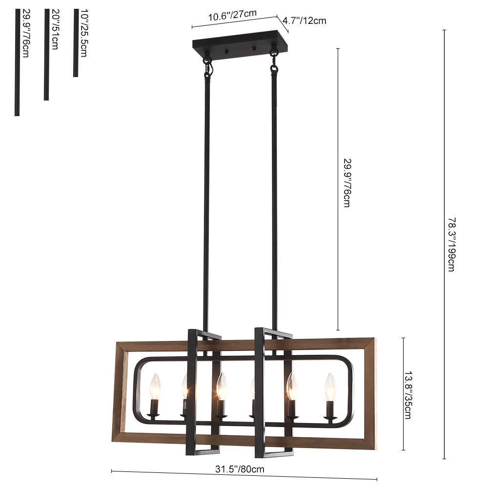 Modern Farmhouse 6-Lights Wooden Kitchen Island Chandelier for Kitchen/Dining Room