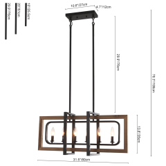 Modern Farmhouse 6-Lights Wooden Kitchen Island Chandelier for Kitchen/Dining Room