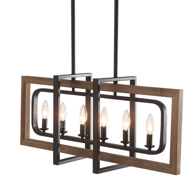 Modern Farmhouse 6-Lights Wooden Kitchen Island Chandelier for Kitchen/Dining Room