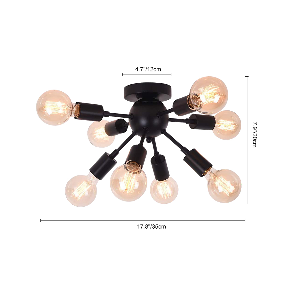 Vintage modern farmhouse Semi Flush Mount Ceiling Light with 8 Light for Kitchen Dining Room/ Bedroom