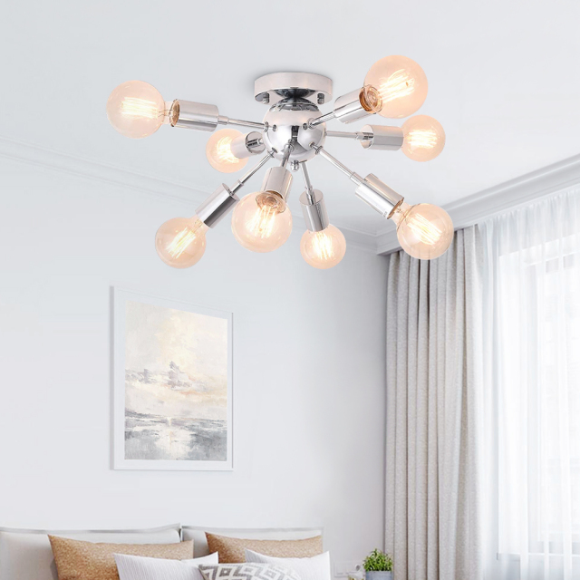 Vintage modern farmhouse Semi Flush Mount Ceiling Light with 8 Light for Kitchen Dining Room/ Bedroom