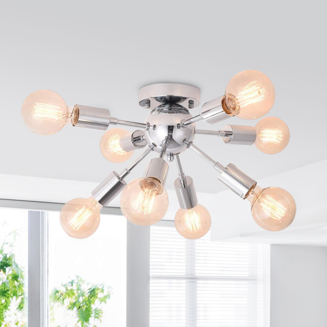 Vintage modern farmhouse Semi Flush Mount Ceiling Light with 8 Light for Kitchen Dining Room/ Bedroom