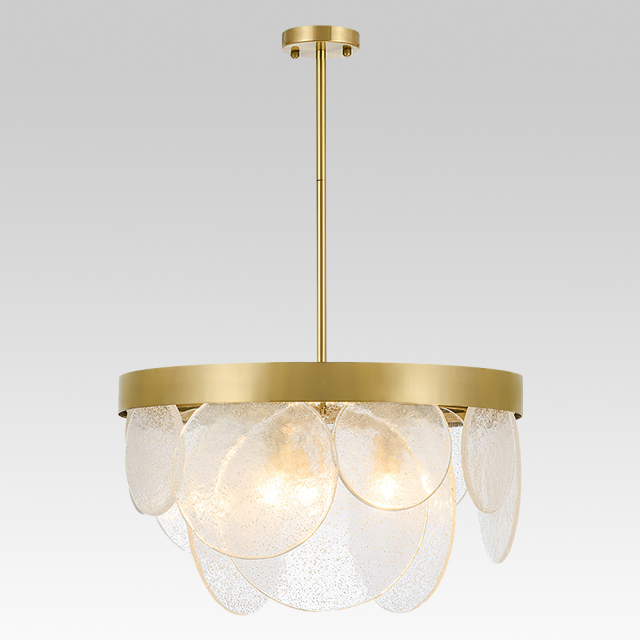 Luxury Modern Brass Round Chandelier with Glass Chips for Modern Home Lighting