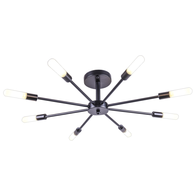 Dimmable 8 Light Frosted Glass Industrial Sputnik Semi Flush Mount Ceiling Lamp in Brass