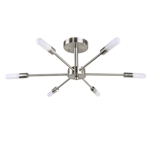 Dimmable 8 Light Frosted Glass Industrial Sputnik Semi Flush Mount Ceiling Lamp in Brass