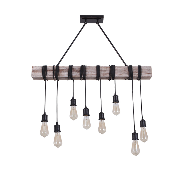 Farmhouse Rustic 8 Lights Kitchen Island Pendant Light with Wood Accents