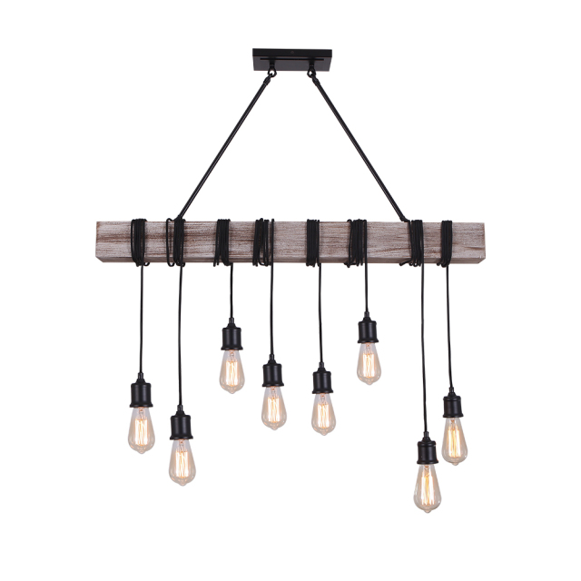 Farmhouse Rustic 8 Lights Kitchen Island Pendant Light with Wood Accents