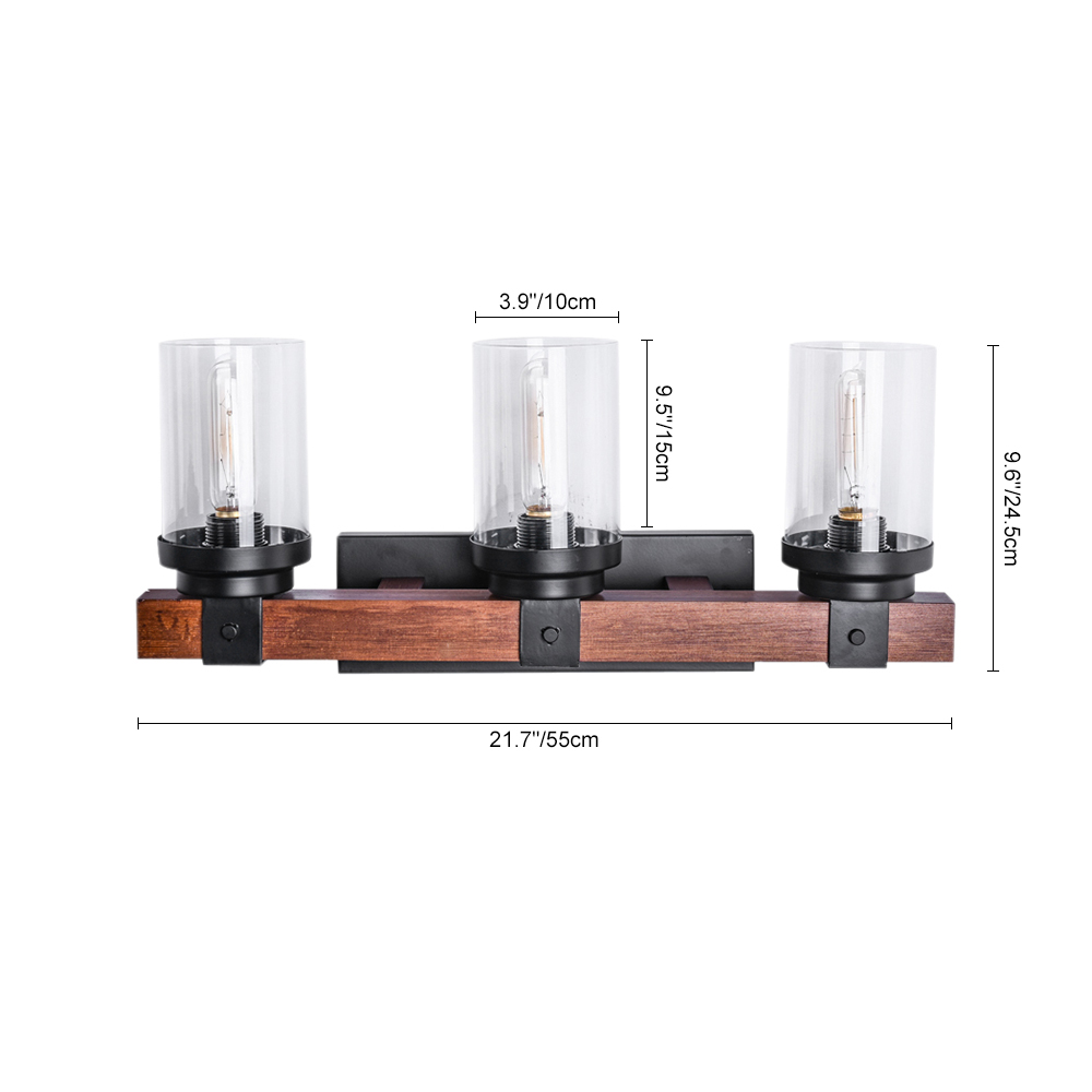 3 Light Modern Farmhouse Bathroom Vanity Light Wall Sconce Rustic Wooden Exterior Lighting With Bubble Glass Shades for Outdoor / Bathroom / Restauran
