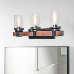 3 Light Modern Farmhouse Bathroom Vanity Light Wall Sconce Rustic Wooden Exterior Lighting With Bubble Glass Shades for Outdoor / Bathroom / Restauran
