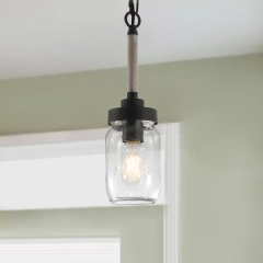 Modern Minimalist 1 Light Single-light Mason Jar Pendant lighting for Kitchen,  Entryway, or Bathroom