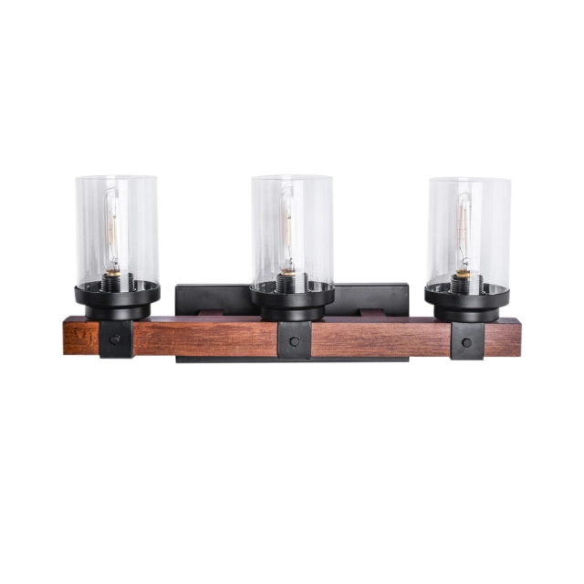 3 Light Modern Farmhouse Bathroom Vanity Light Wall Sconce Rustic Wooden Exterior Lighting With Bubble Glass Shades for Outdoor / Bathroom / Restauran