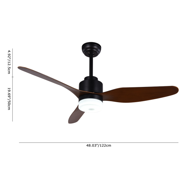 Dimmable Mid-Century Farmhouse Rustic Ceiling Fan with Lights in Matt Black
