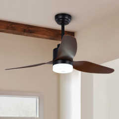 Dimmable Mid-Century Farmhouse Rustic Ceiling Fan with Lights in Matt Black