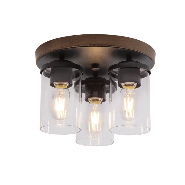 3-light Rustic Modern Farmhouse Cluster Cylinder Flush Mount Chandelier